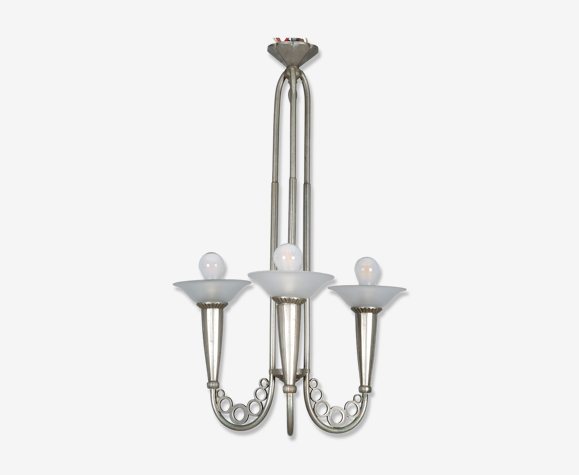 Lustre art déco circa 1930 en métal et verre