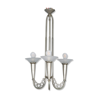 Art deco chandelier circa 1930 in metal and glass