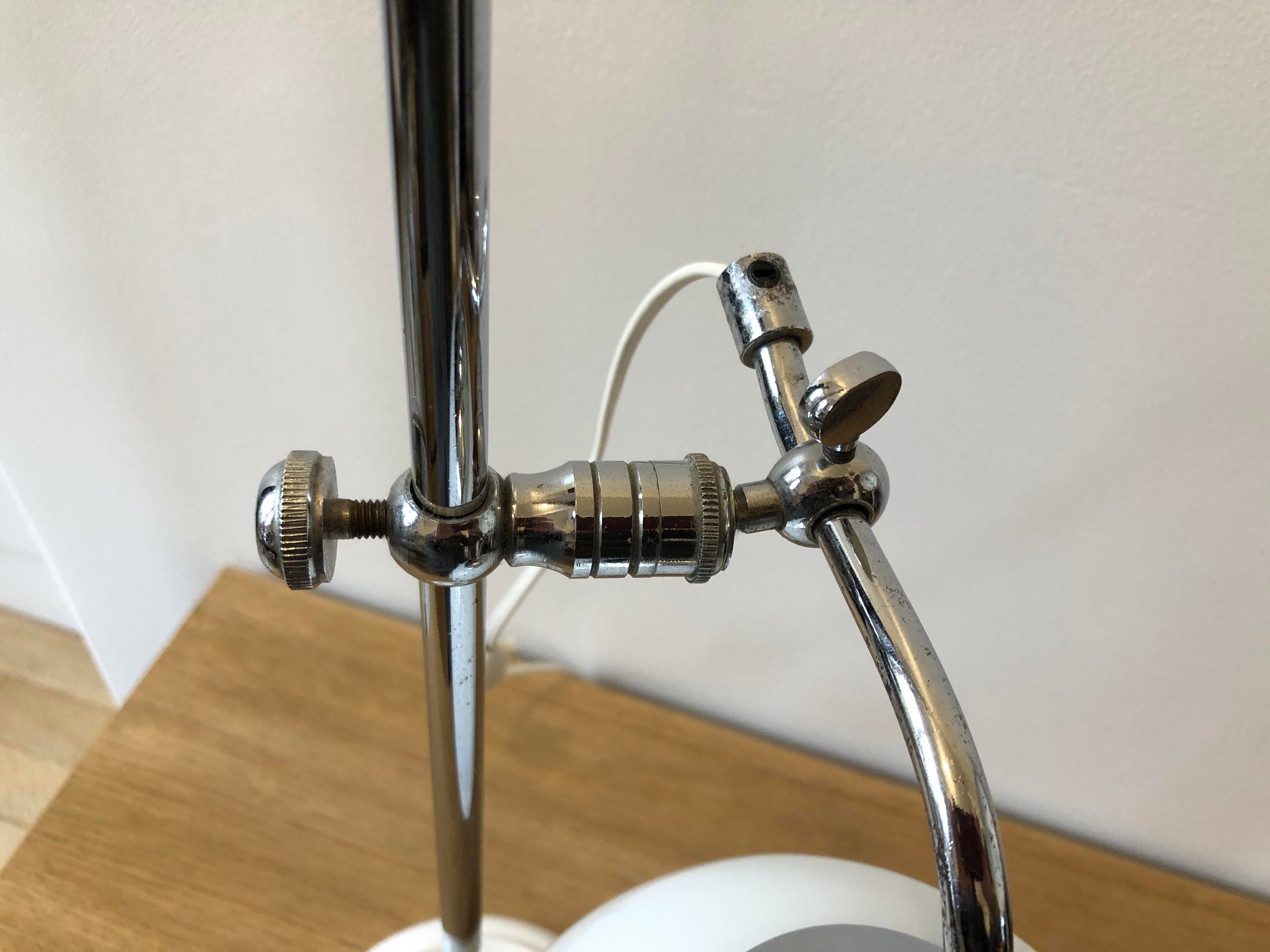 Workshop lamp, old office in chrome and opaline