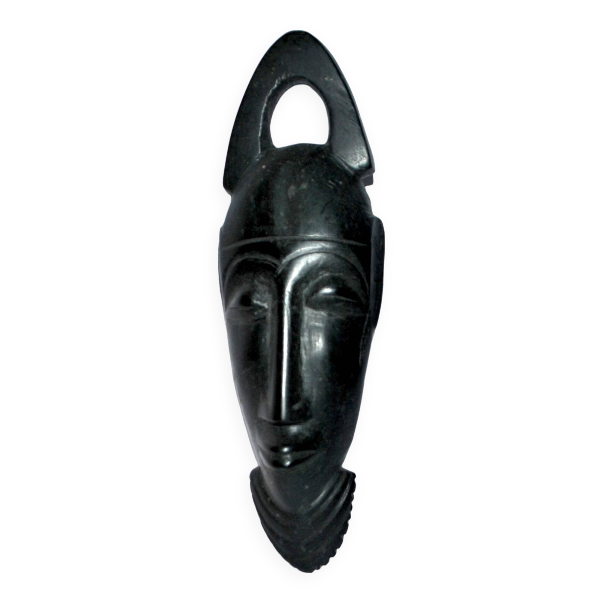 African mask in ebony wood - bearded head sculpture ethnic africa 20.5 x 6.5