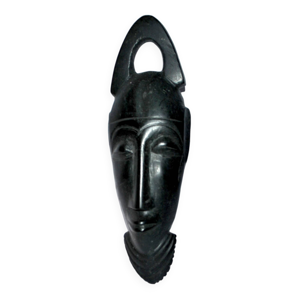 Masque africaine en bois d'ébène - sculpture tête barbue afrique ethnique 20.5 x 6.5 — Beyit