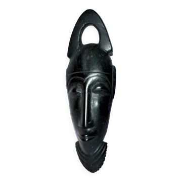 African mask in ebony wood - bearded head sculpture ethnic africa 20.5 x 6.5