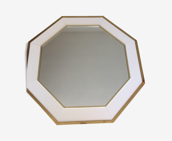 Miroir octogonal blanc et doré vintage 75x75cm