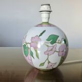 Ceramic ball lamp, with floral decoration, 70s, signed