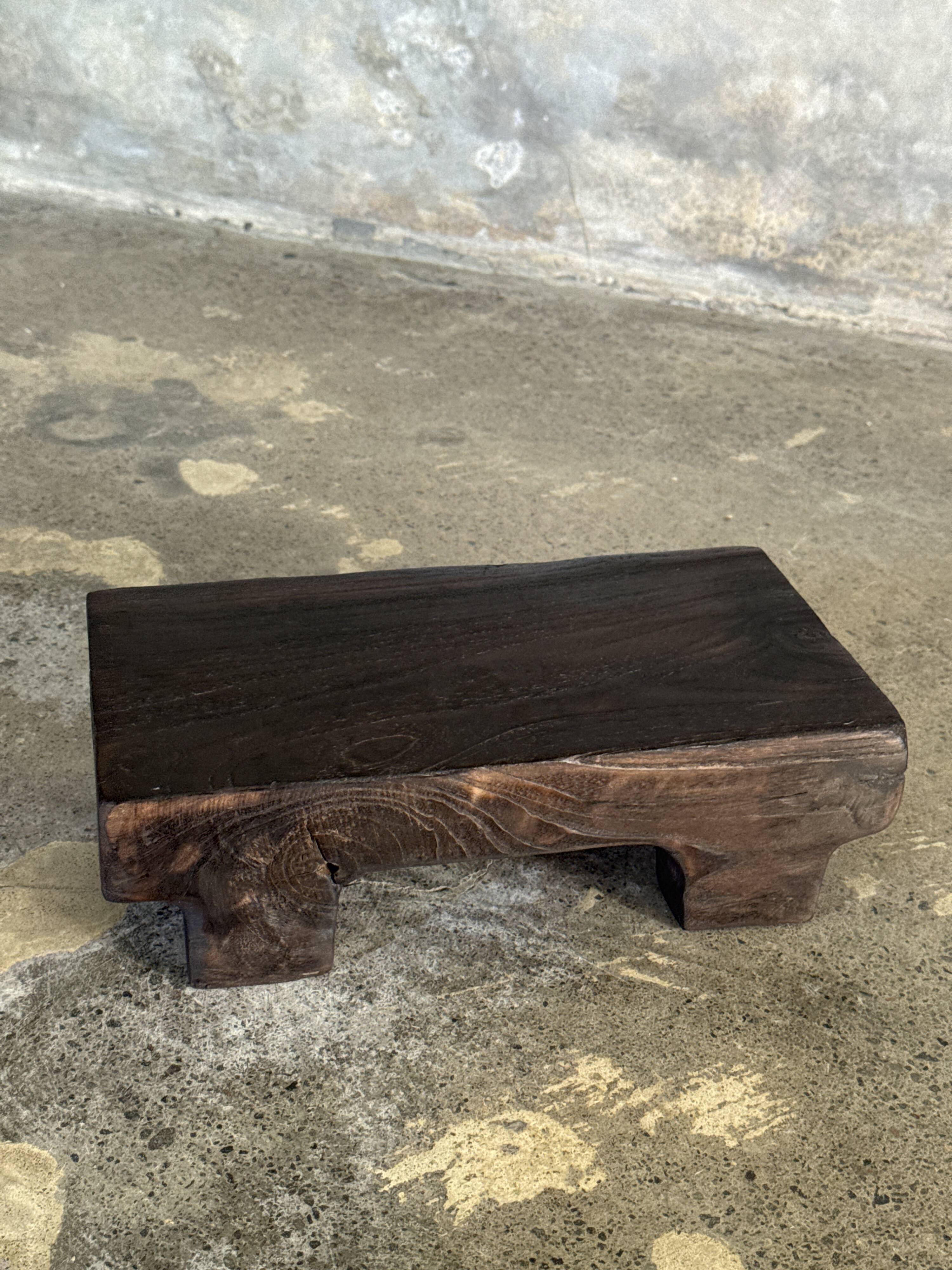 Small stool, black solid teak accent stool wabi-sabi L30 W8.5 H6.
