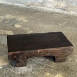 Small stool, black solid teak accent stool wabi-sabi L30 W8.5 H6.