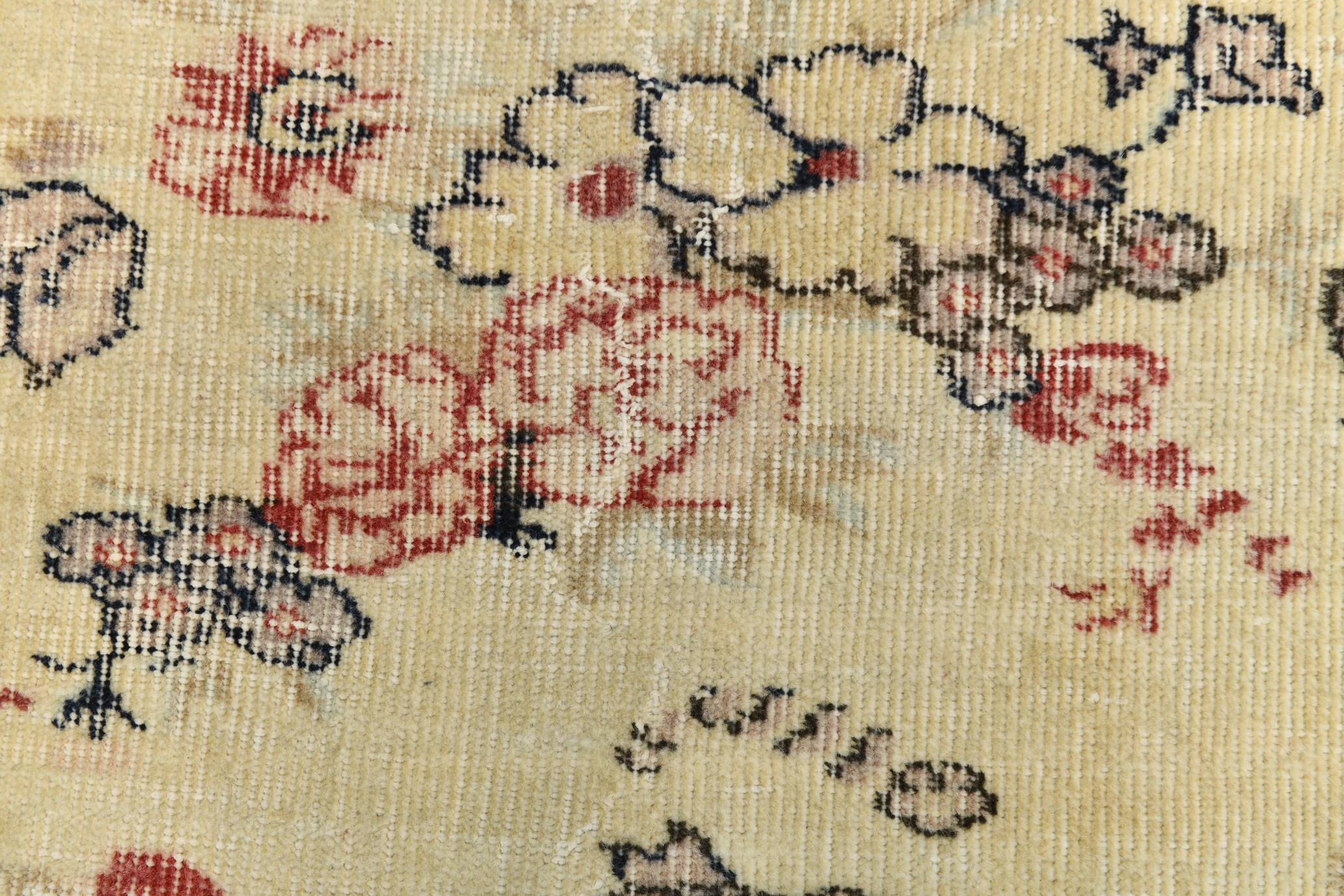 7x9 Yellow & Burgundy Floral Turkish Vintage Rug, 216x281Cm