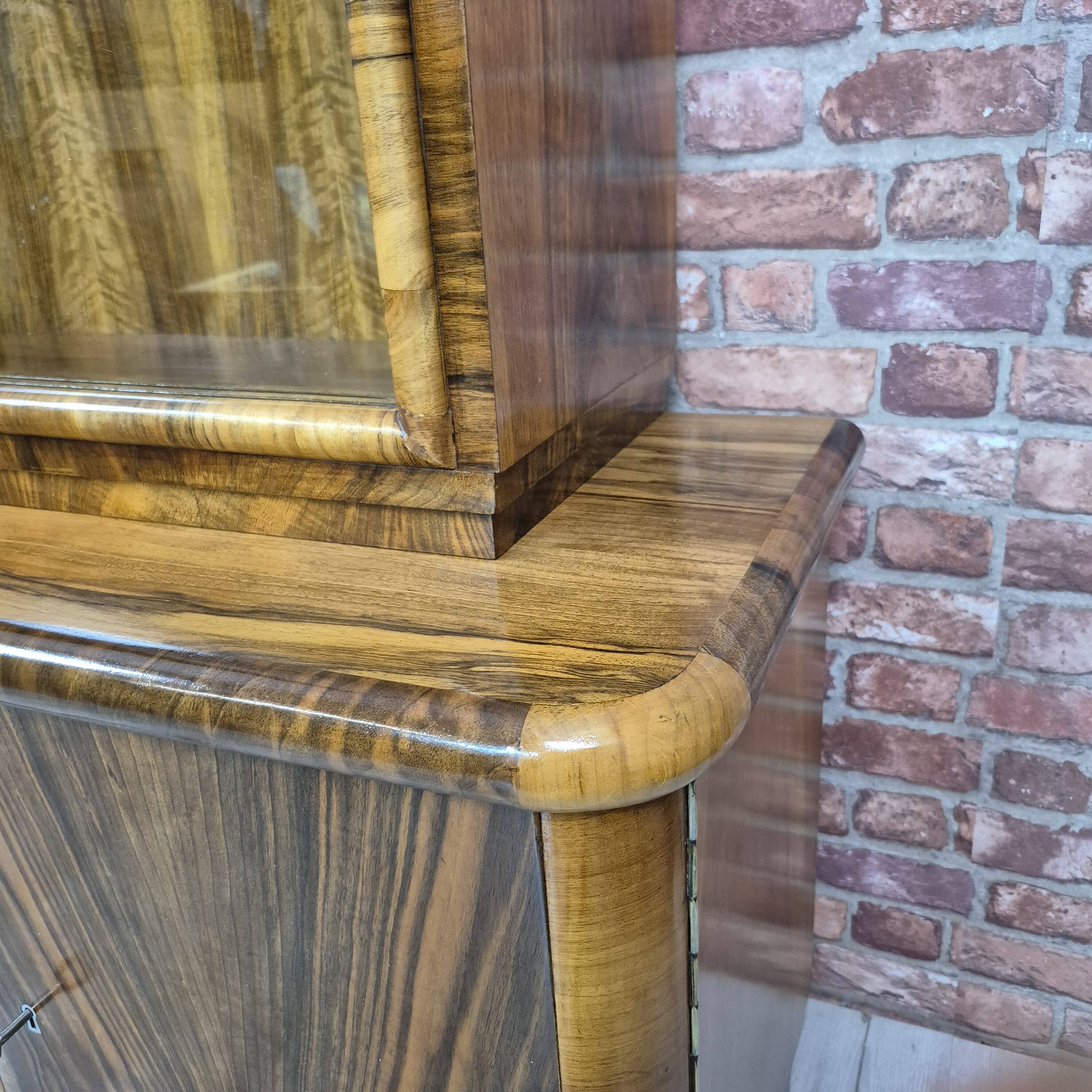 Streamlined Art Deco Walnut Display Cabinet / Sideboard – 1930s / 1940s