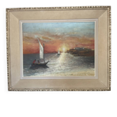 Oil Painting Canvas Sunset Boat Sea Sailboat Frame 62x