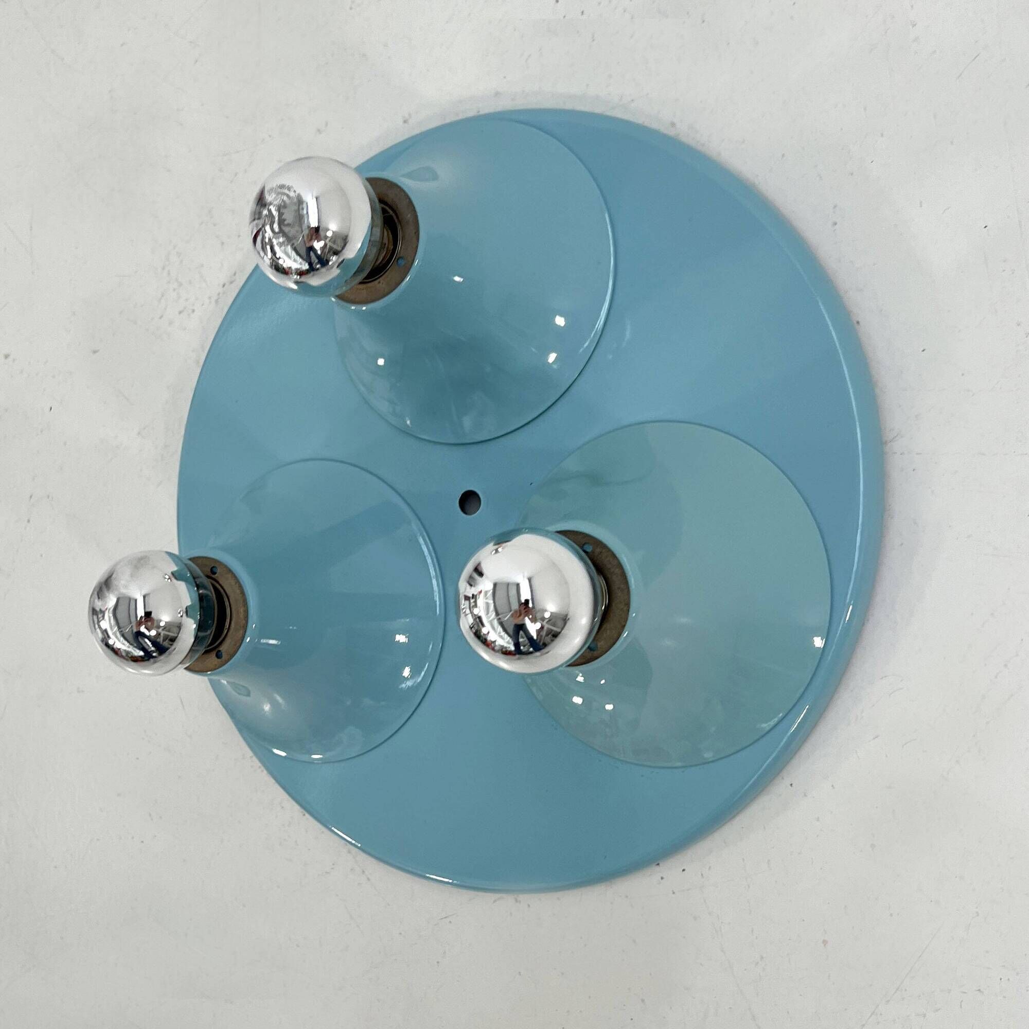 Blue wall light with 3 bulbs, 1980