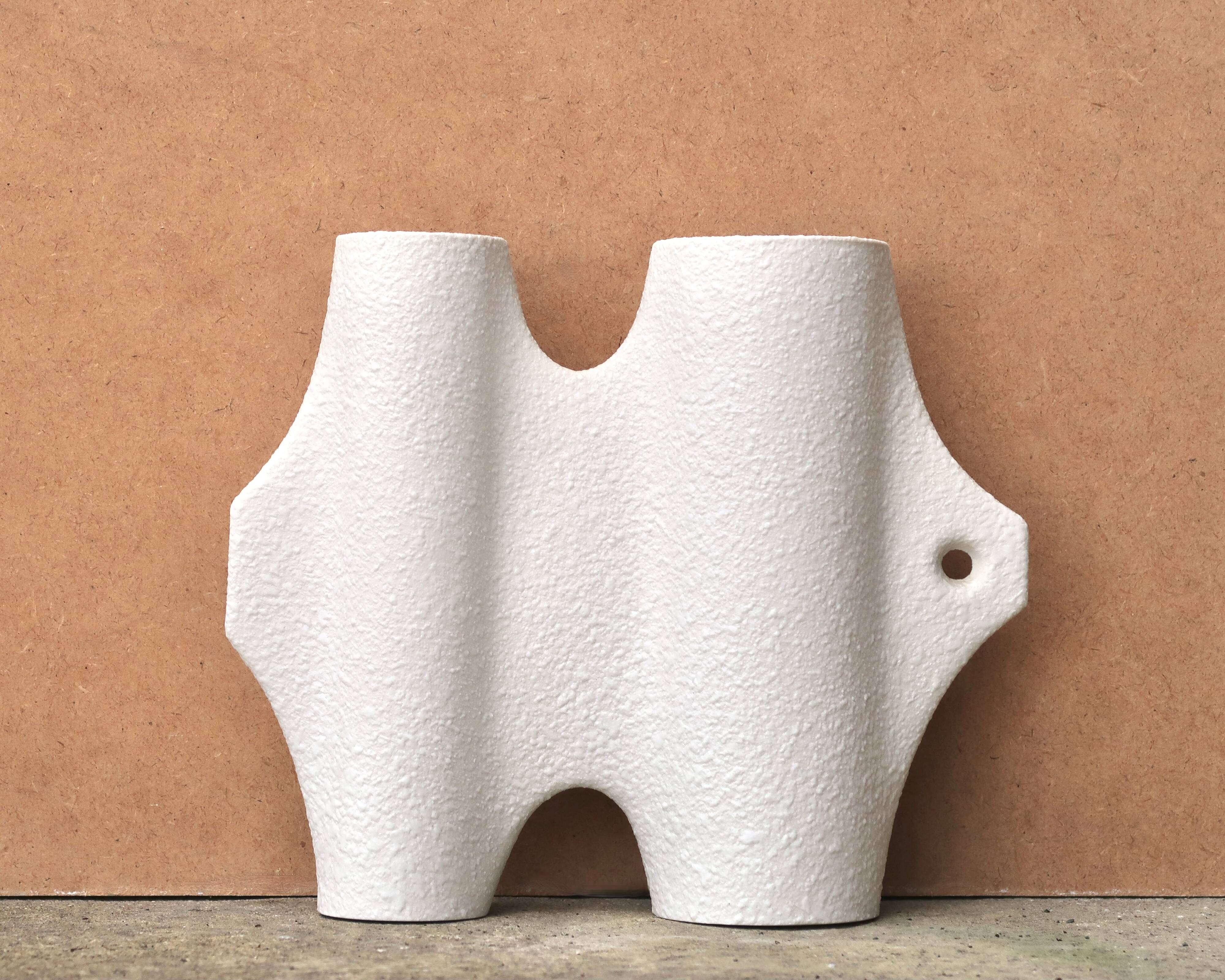 Sgrafo Modern sculptural white porcelain vase by Peter Muller