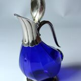 Silver plated metal and glass wine decanter in the shape of a duck, vintage from the 70s