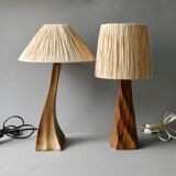 Pair of solid wood lamps, 1960s