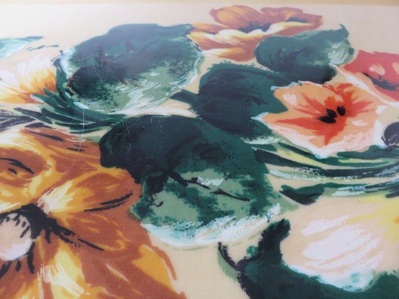 Floral formica and gold metal tray 50 60s
