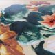 Floral formica and gold metal tray 50 60s