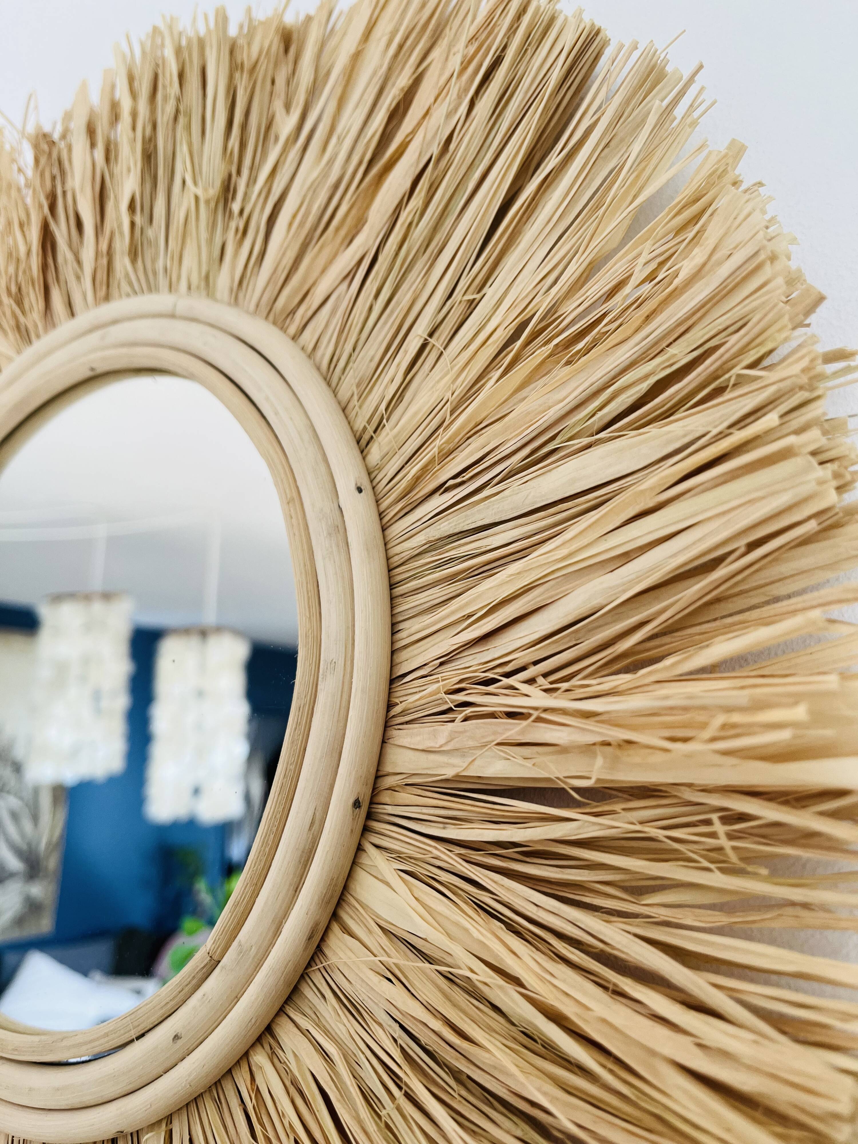 Miroir rond rotin paille, 45 cm