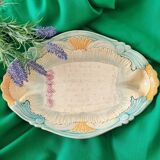 Rare and exquisite oval asparagus dish in Barbotine earthenware (majolica).