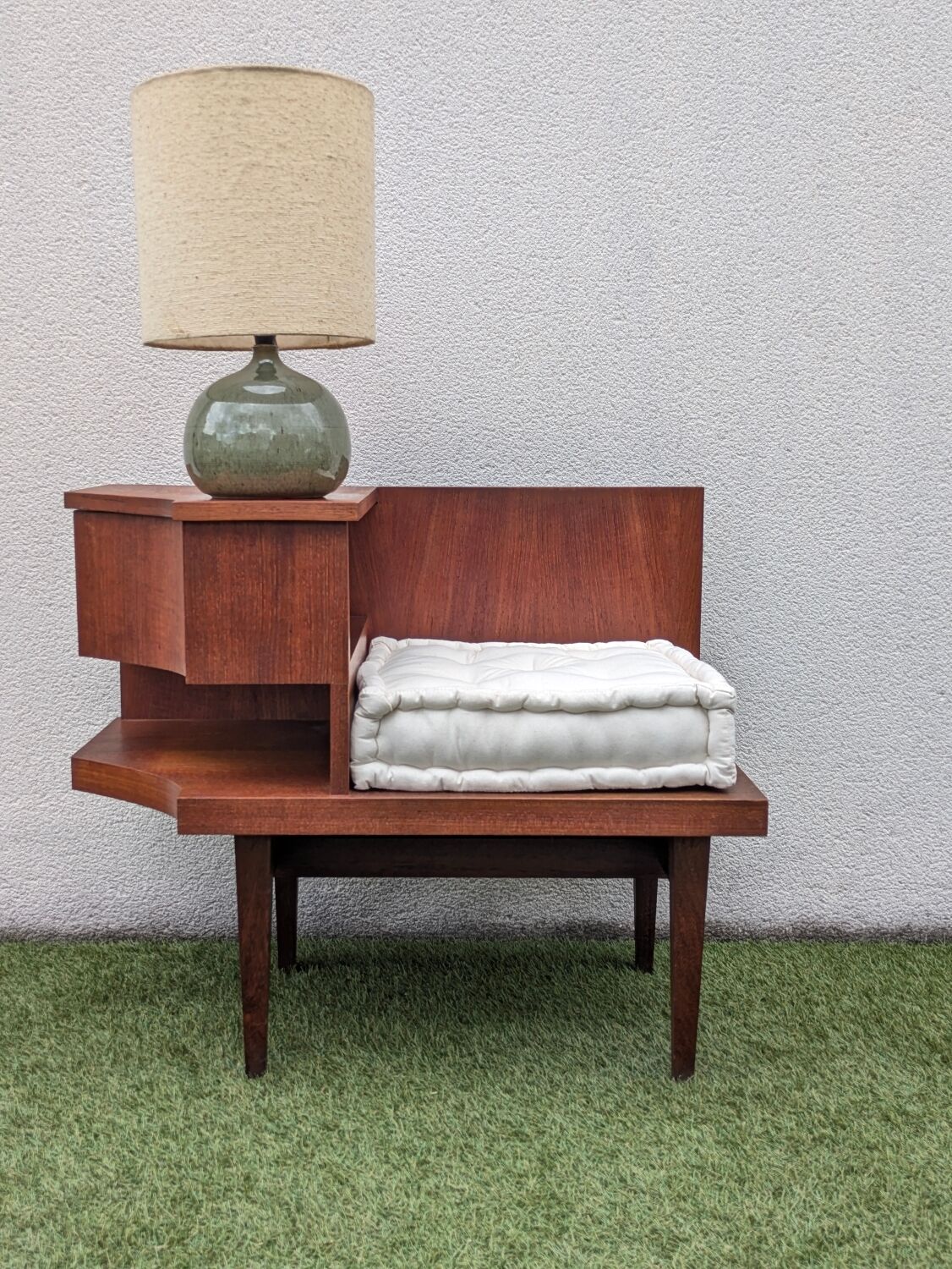 Vintage 1960s teak telephone hall bench
