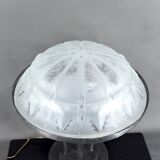 Important Art Deco Wrought Iron Lamp with Starry Glass Dome, c. 1930