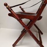 Pair of vintage "safari" folding armchairs in mahogany and leather