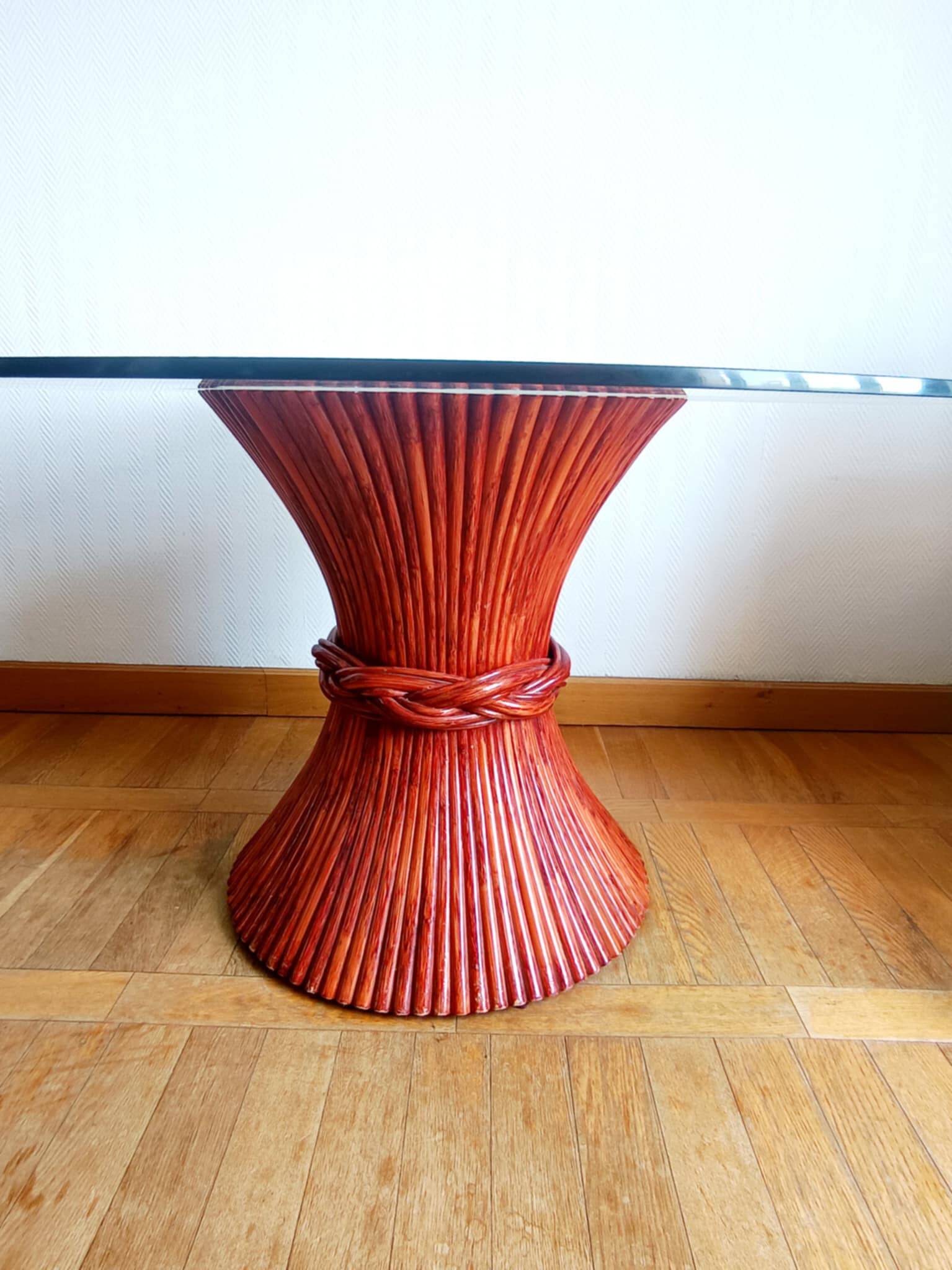 Maugrion Roche Bobois prestige rattan wheat ear table 1980