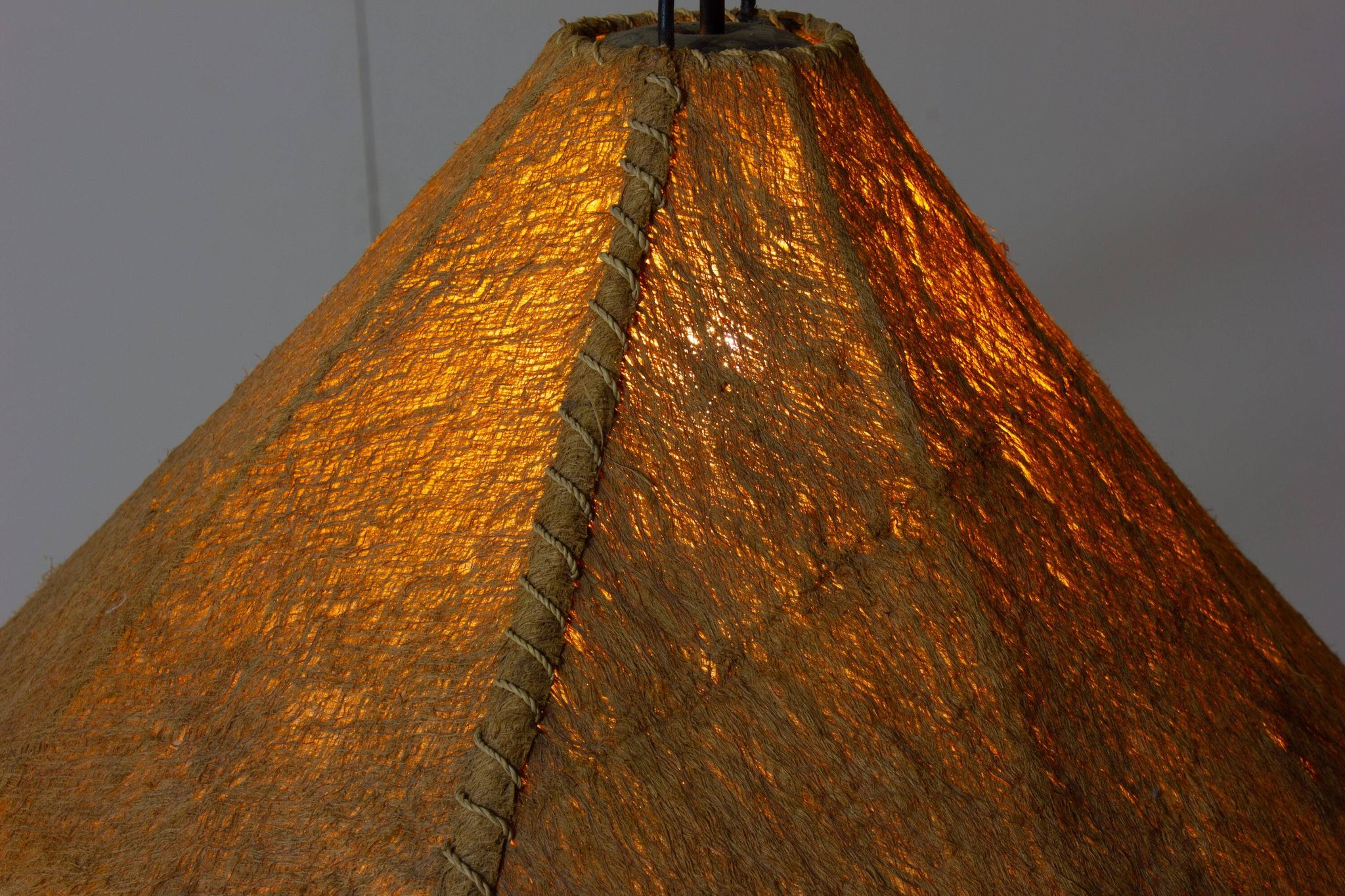 Italian wood arc floor lamp in rattan, 1970s