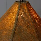 Italian wood arc floor lamp in rattan, 1970s