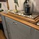 Revamped art deco sideboard in light sage green, marble top, chrome handles, vintage shabby chic