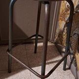 High metal stool and wooden seat Labo style dating from the 1940s industrial style