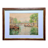 Impressionist watercolour - André Beronneau - Paris, the Seine - 1920