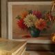 Oil on canvas vase with dalhias framed