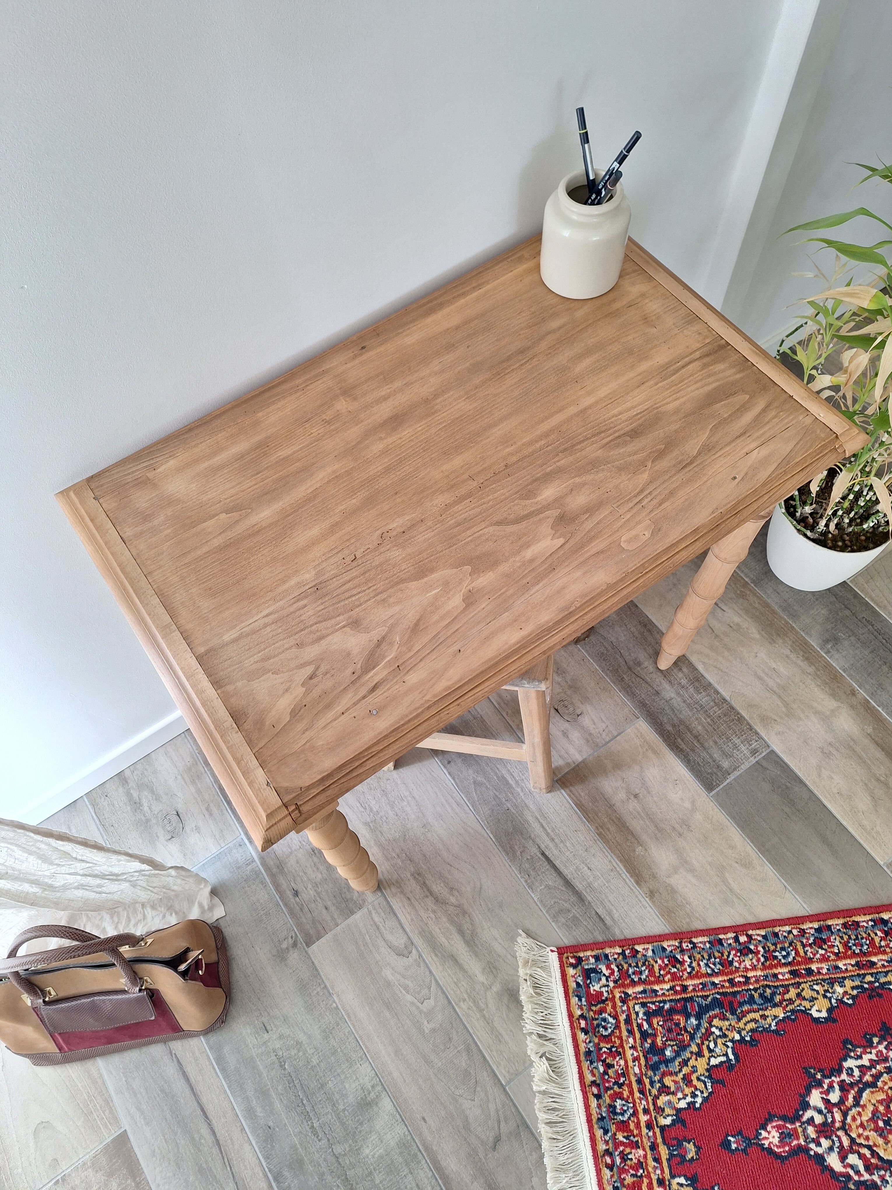Old beech wood bureau/console/side table with bamboo legs.