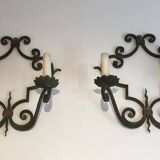 Pair of large decorative wrought iron wall sconces