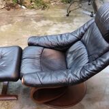 Black leather armchair + footrest