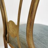 Vintage Paolo Buffa Brass Vanity Chair: Chiavari Style, Blue Fabric, 1950s