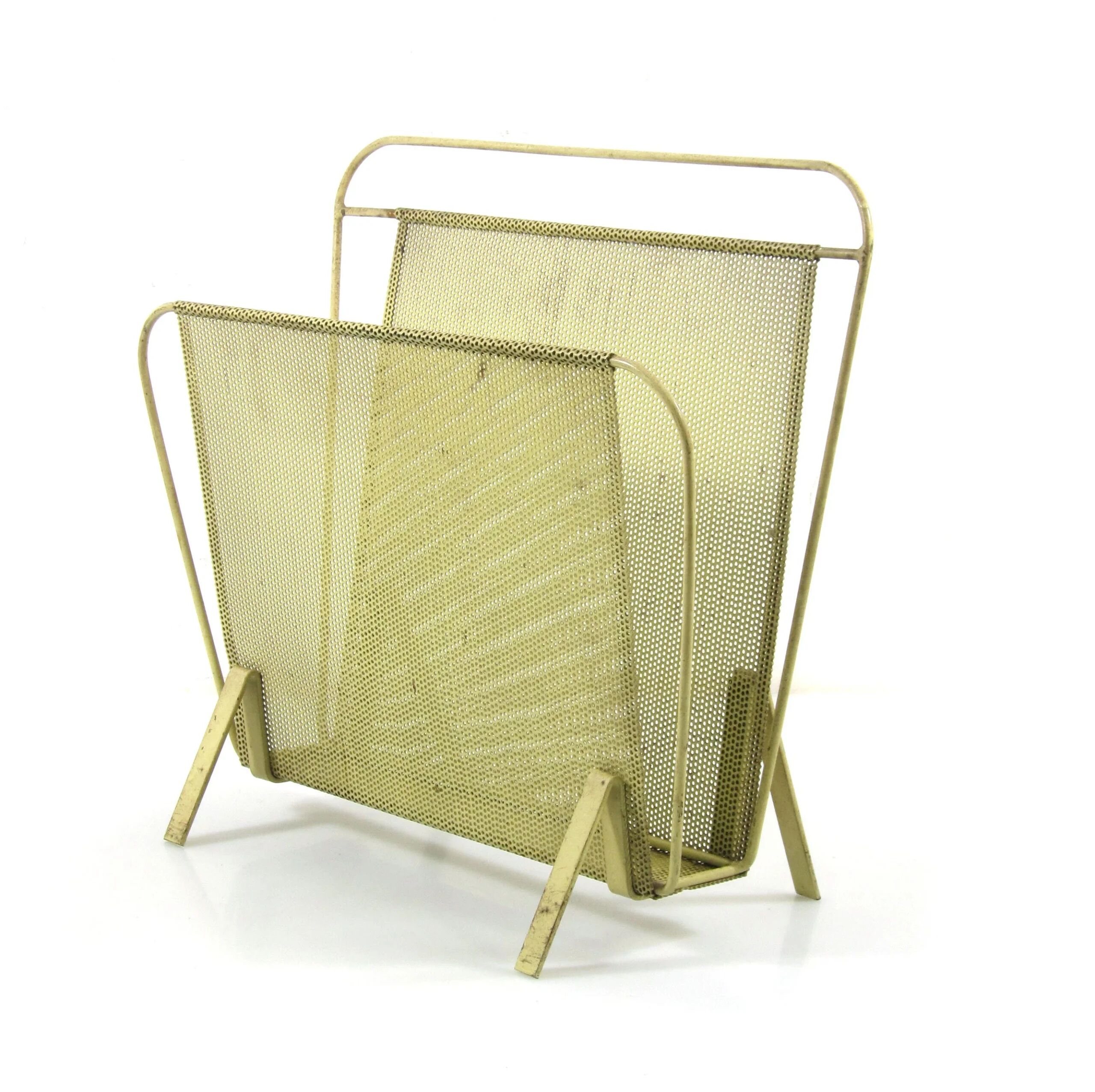 Compact yellow Mathieu Mategot 1960s magazine rack for Artimeta