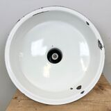 Large Industrial Grey Enamel Factory Lamp with Cast Iron Top, 1960s
