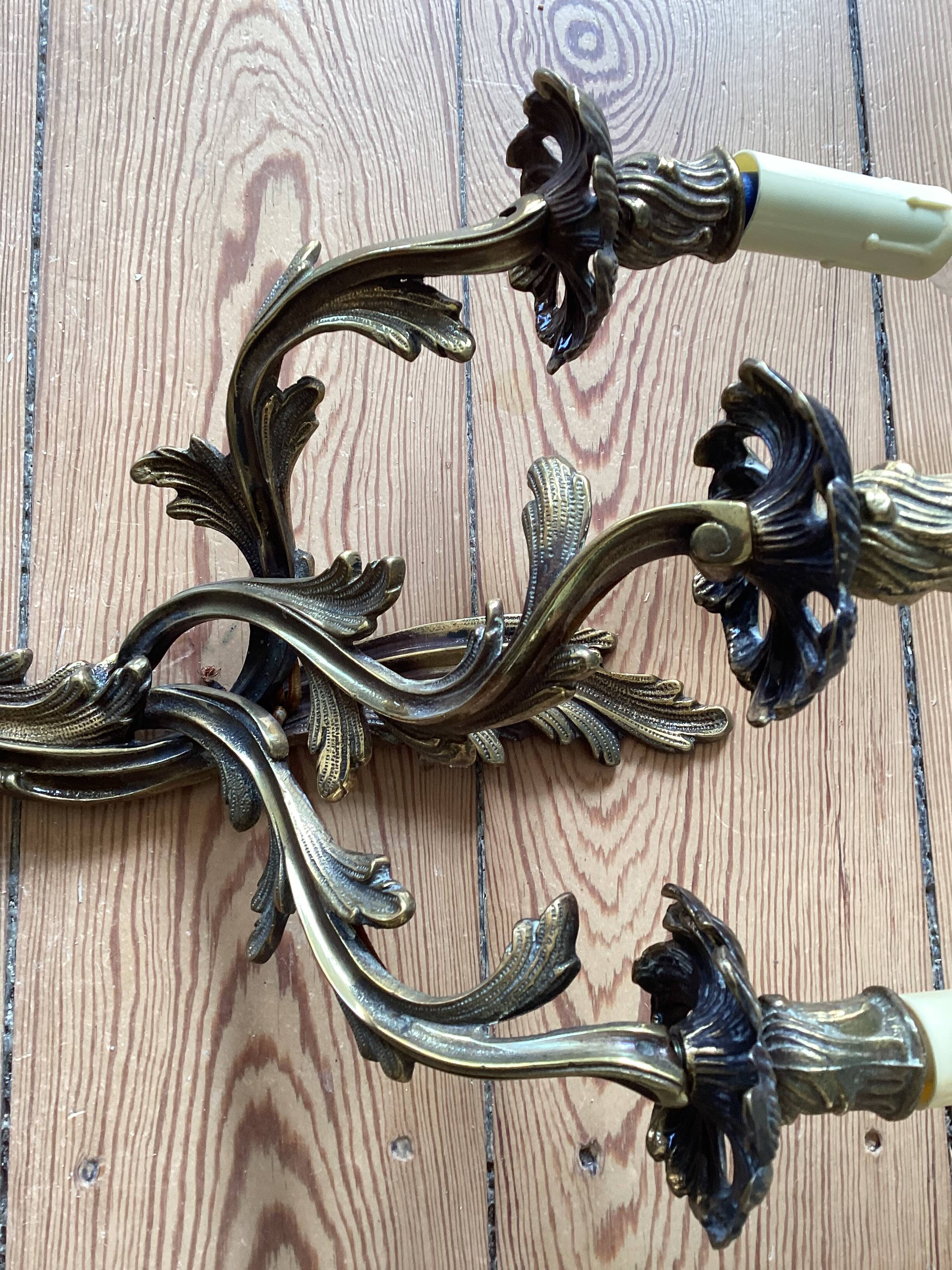 Pair of 3-Arm Wall Sconces – Louis XV / Rococo Style – Gilded Metal
