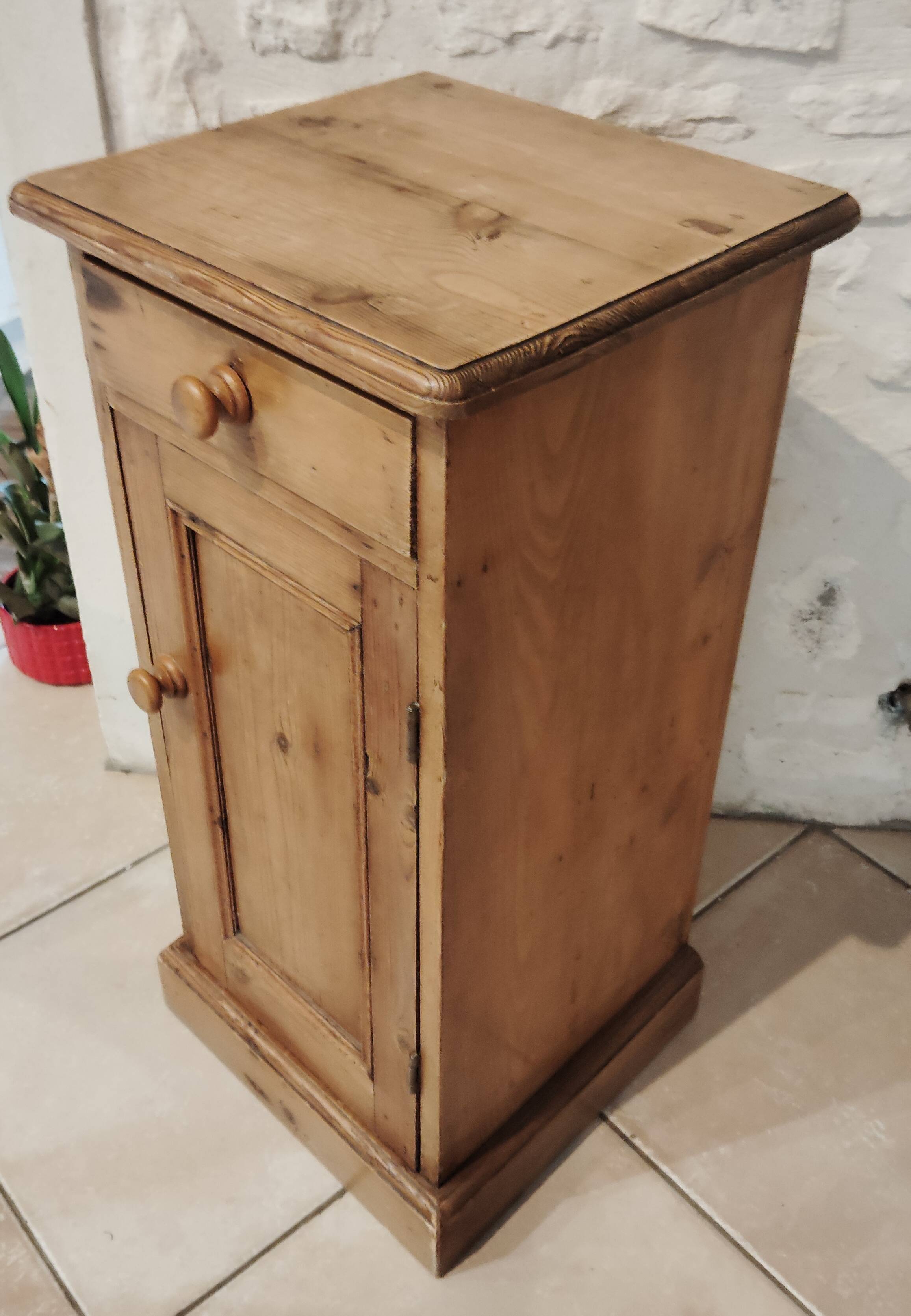 Old bedside table in old pine