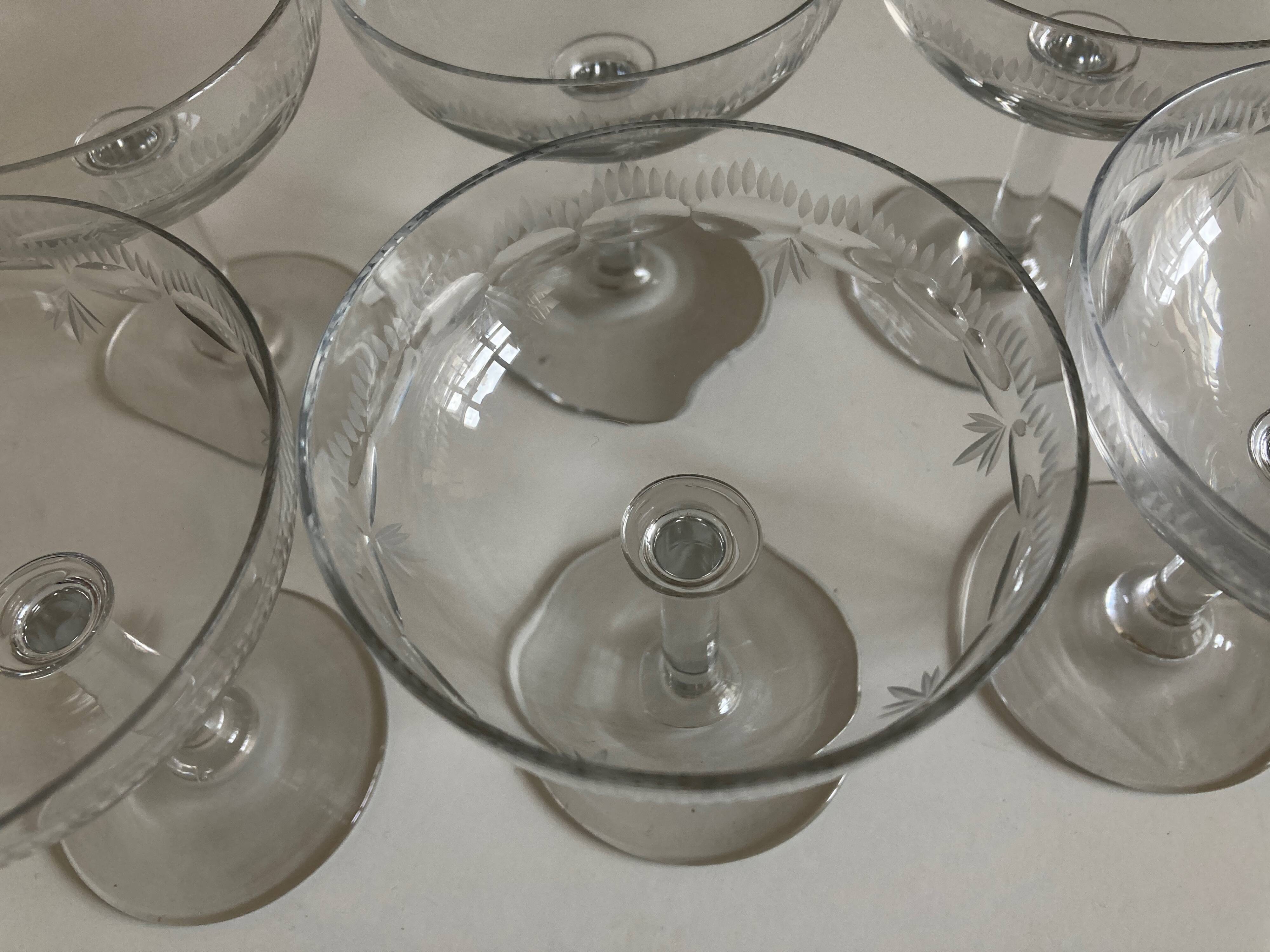 Set of 6 faceted cut crystal champagne glasses, Napoleon III style