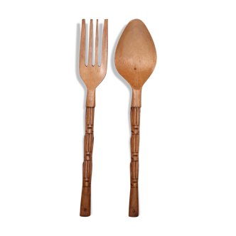 Giant wooden totem-style cutlery, 60s