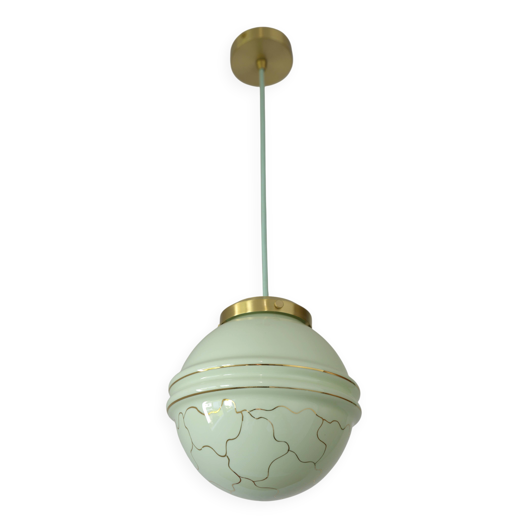 Art Deco Redesign Antique Mint Green Pendant Light Hanging Lamp 1930's