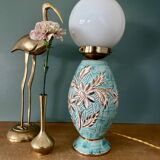 Lampe vintage en céramique et opaline blanche.
