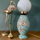 Lampe vintage en céramique et opaline blanche.
