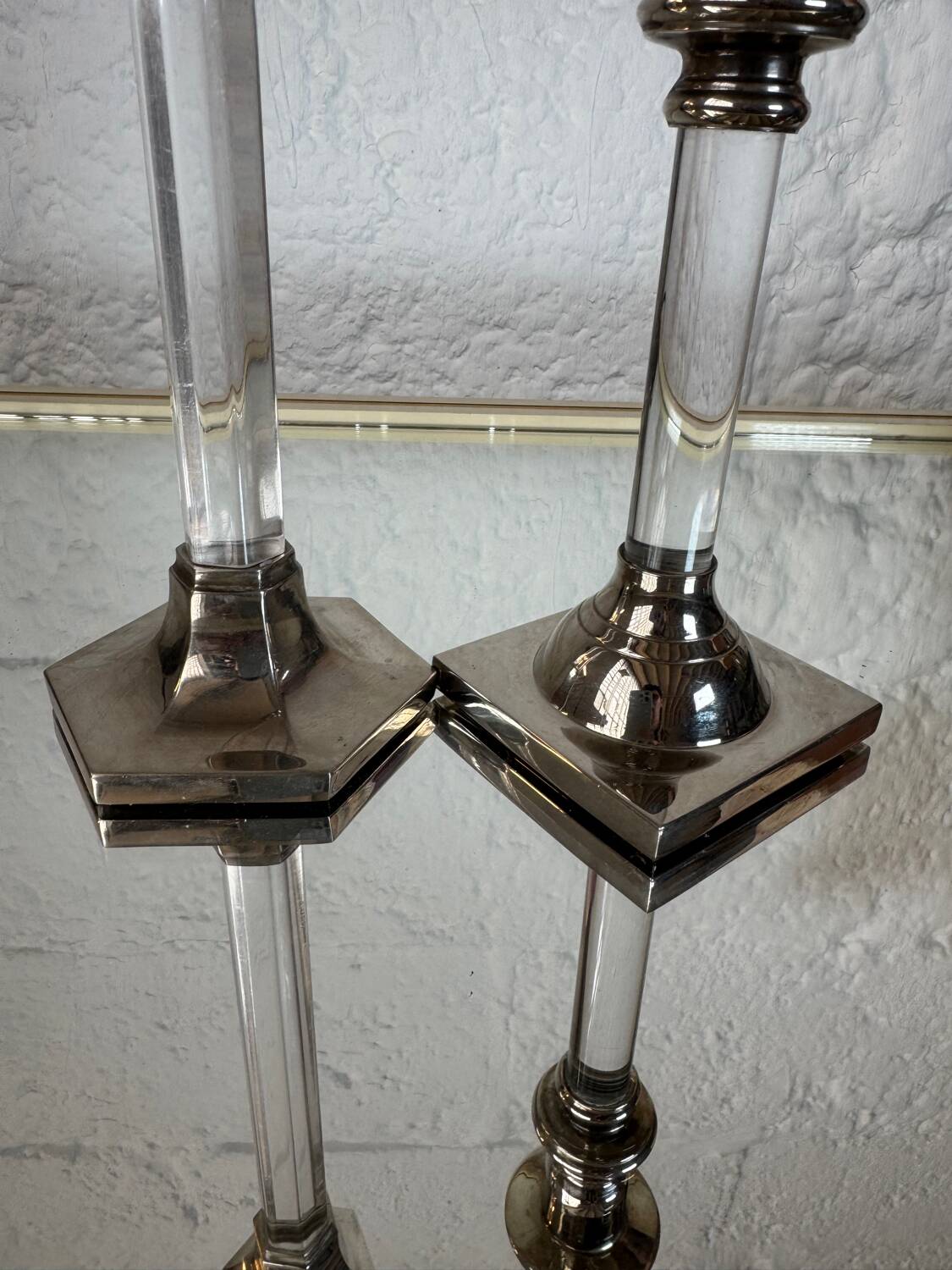 80s silver metal acrylic candle holders