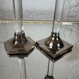 80s silver metal acrylic candle holders