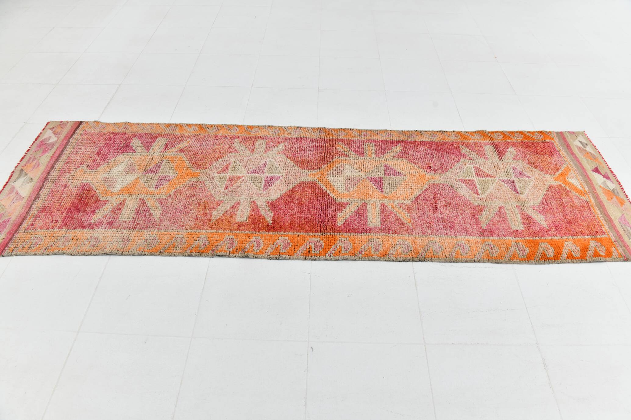 3x10 Turkish Red & Orange Vintage Runner Rug, 90x295Cm