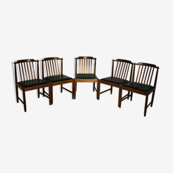 Suite de 5 chaises vintage - cuir et bois - breox