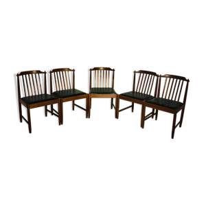 Suite de 5 chaises vintage - cuir bois