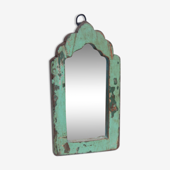 Miroir patine vert teck ancien recyclé - 14x26cm